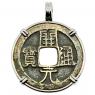 Tang Dynasty 618-907 cash coin in white gold pendant