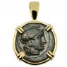 305-281 BC Athena bronze coin in gold pendant