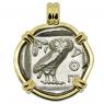 454-404 BC Owl tetradrachm coin in gold pendant