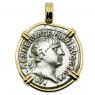 Emperor Trajan denarius coin in gold pendant