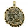 120-70 BC Zeus bronze coin in gold pendant