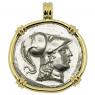 205-100 BC Athena tetradrachm coin in gold pendant