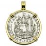 1780 Dutch ship shilling in gold pendant 