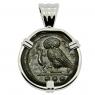 420-410 BC Owl tetras coin in white gold pendant