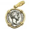Marcus Aurelius denarius coin in gold pendant