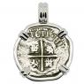 1611 Spanish 1 real coin in white gold pendant