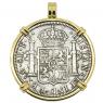 Spanish El Cazador 8 reales in gold pendant