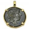 God of Wine Dionysus bronze coin in gold pendant