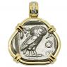 454-404 BC Owl coin in gold pendant with diamonds 