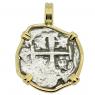 1741 Spanish 1 real coin in gold pendant