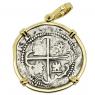 1589-1598 Spanish 2 reales coin in gold pendant