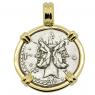120 BC Janus denarius coin in gold pendant