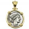 49 BC Salus denarius coin in gold pendant