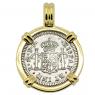 Spanish El Cazador 1/2 real in gold pendant