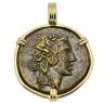 God of Wine Dionysus bronze coin in gold pendant