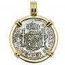 Spanish El Cazador coin in gold pendant
