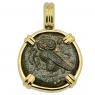 420-410 BC Owl tetras coin in gold pendant