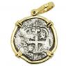 1762 Spanish 2 reales in gold pendant