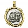 400-350 BC Gemini Twins coin in gold pendant