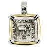 Elephant drachm in white and yellow gold pendant