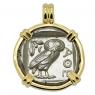 454-404 BC Owl tetradrachm coin in gold pendant