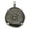 120-63 BC Medusa bronze coin in white gold pendant