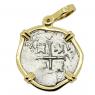 1693 Spanish 1 real coin in gold pendant