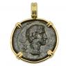 Caesar Augustus bronze coin in gold pendant
