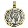 Marcus Aurelius denarius coin in gold pendant
