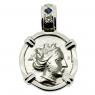 Histiaia coin in white gold pendant with diamonds and sapphire