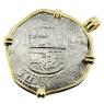 Spanish 8 reales 1556-1585, in 14k gold pendant, 1585 Portuguese shipwreck Mozambique Channel, Africa.