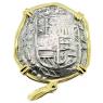 Grade 1, Spanish 8 reales (1618-1621) in 14k gold pendant, 1622 Shipwreck, Florida Keys.