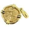 Spanish 2 escudo Doubloon 1700 - 1715, in 18k gold pendant, 1715 Treasure Fleet Shipwreck, Florida.
