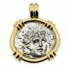 Greek 88-43 BC, Sun God Helios coin in gold pendant