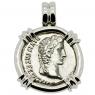 Caesar Augustus denarius in 14k white gold pendant