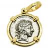 82 BC Apollo denarius in gold pendant