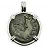 Caesar Augustus coin in white gold pendant