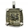 165-130 BC Elephant bronze coin in white gold pendant