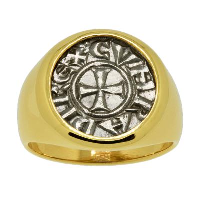 1139-1252 Crusader Cross coin in gold men's ring