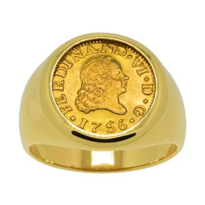 1756 Spanish 1/2 escudo coin in gold men's ring