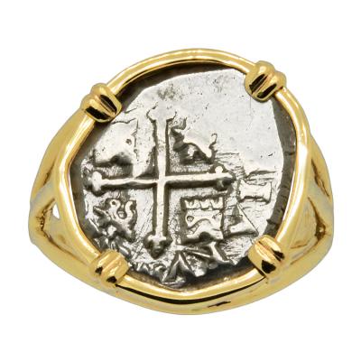 1650-1652 Spanish coin in gold ladies ring