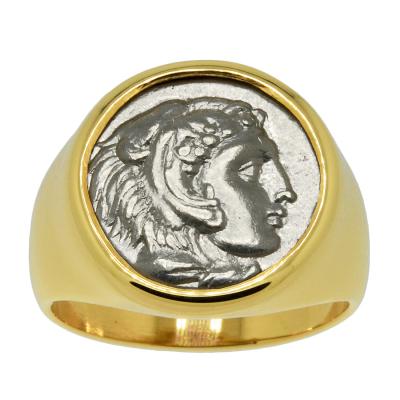 328-323 BC Alexander the Great coin in gold men's ring