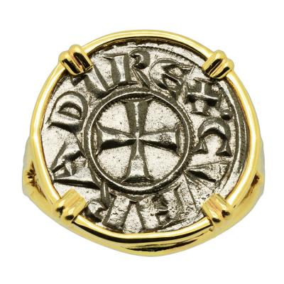 1139-1252 Crusader Cross coin gold ladies ring