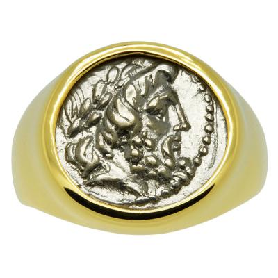 196-146 BC Zeus coin in gold men's ring