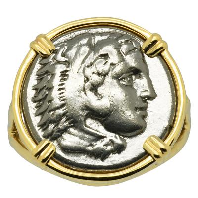 330-323 BC Alexander the Great coin in gold ladies ring