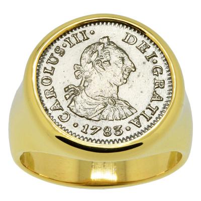 1783 El Cazador 1/2 real coin in gold men's ring