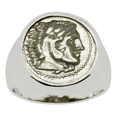 Alexander the Great coin white gold men's ring