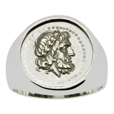 175-168 BC Zeus coin in white gold men's ring