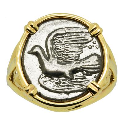 330-280 BC Greek Dove coin in gold ladies ring