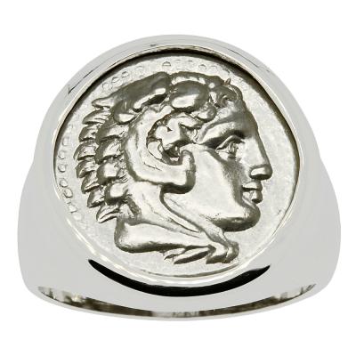 Alexander the Great coin white gold men's ring